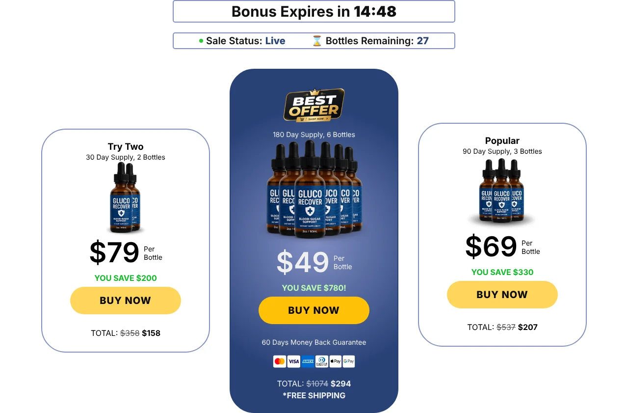 GlucoRecover price options on the official order page, October 13, 2026